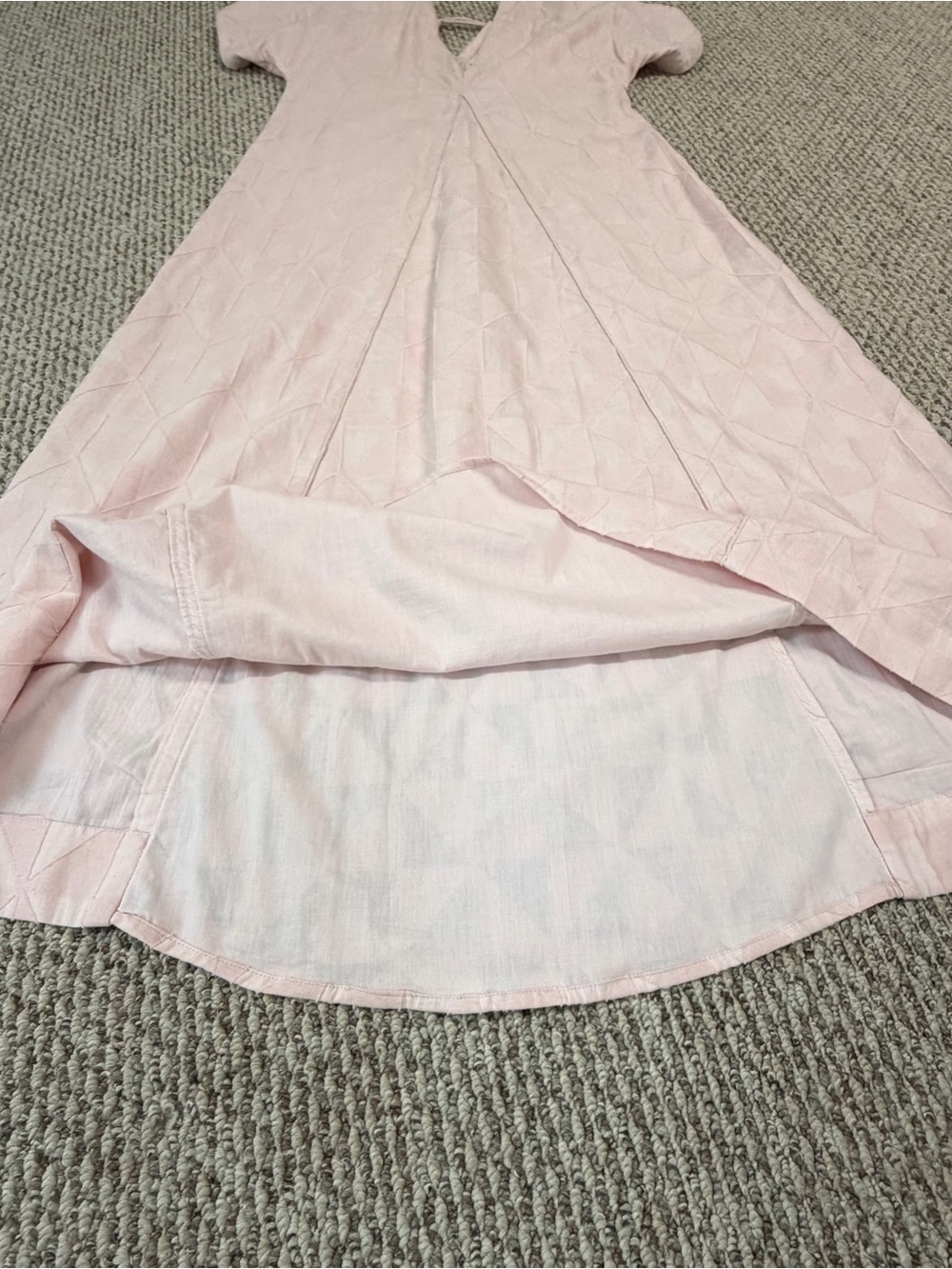 Mirth Bordeaux Caftan Rosa Maxi Dress M Jacquard Pink Cotton V-Back Tie $398 - Picture 13 of 16